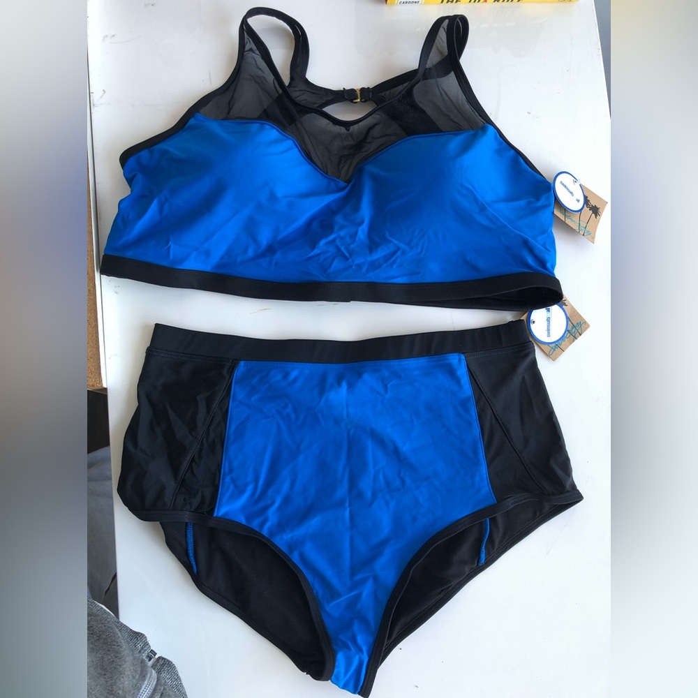 Swimsuits For All Blue and Black Mesh Bikini by Size 22W